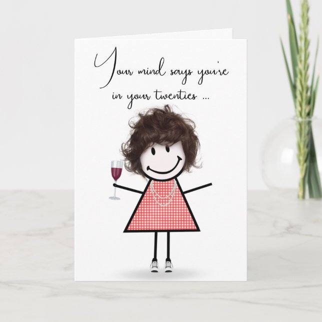 Carte Fille Bâton d'anniversaire avec Verre à Vin  (Devant)