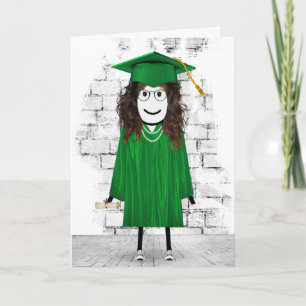 Carte Fille Bâton Diplômée avec Diplôme