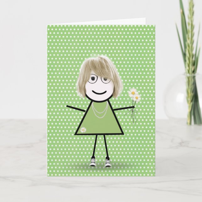 Carte Fille Bâton Réfléchit à Toi avec des Marguerites  (Devant)