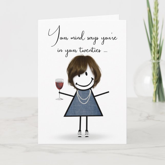 Carte Fille Bâtonnée d'Anniversaire avec Verre à Vin  (Devant)