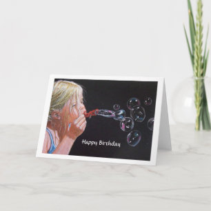 Carte Fille Blowbbles : Art au crayon couleur original