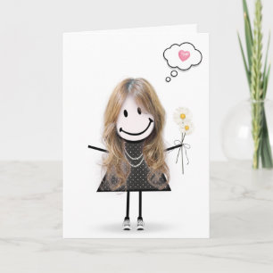 Carte Fille bonhomme allumettes pensant à vous