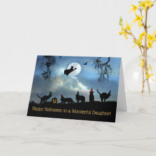 Carte Fille Bonne Halloween sorcières et chats