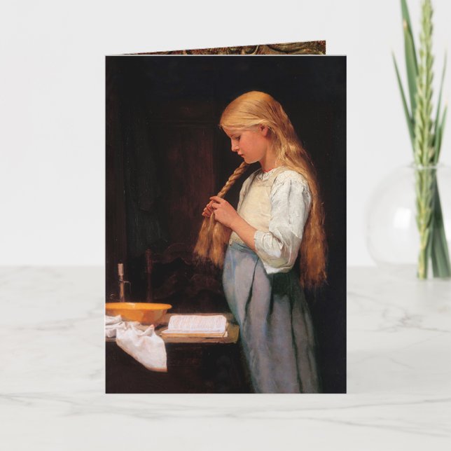 Carte Fille Brailler ses cheveux et étudier, Albert Anke (Devant)