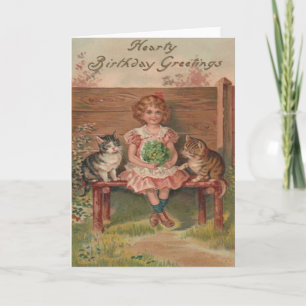 Carte Fille Chat Chaton Fleurs Anniversaire