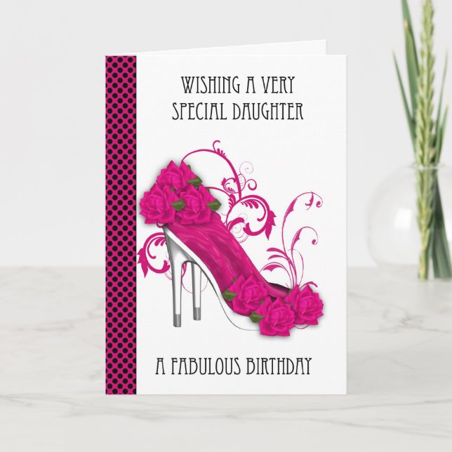 Carte Fille Chaussure tendance et Rose Anniversaire Salu (Devant)