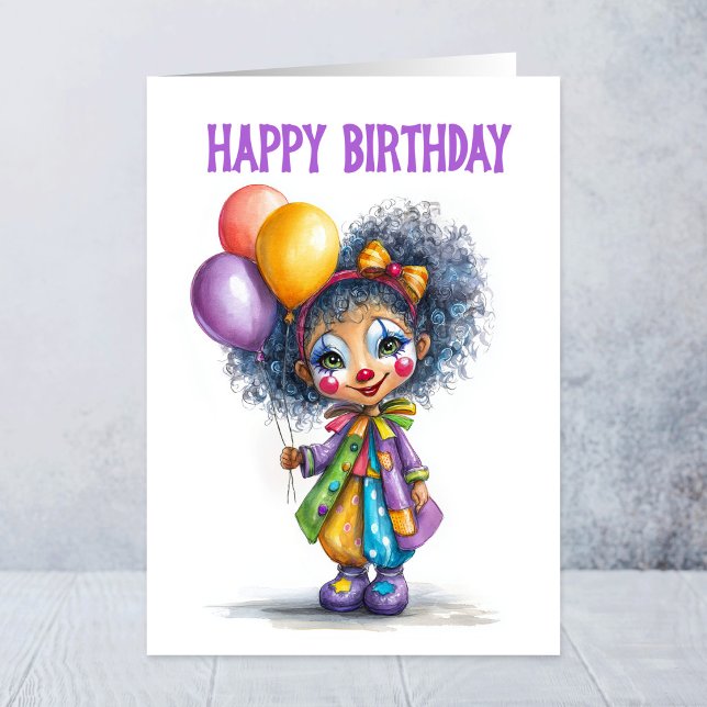 Carte Fille clown de cirque tenant des ballons d'anniver (Créateur téléchargé)