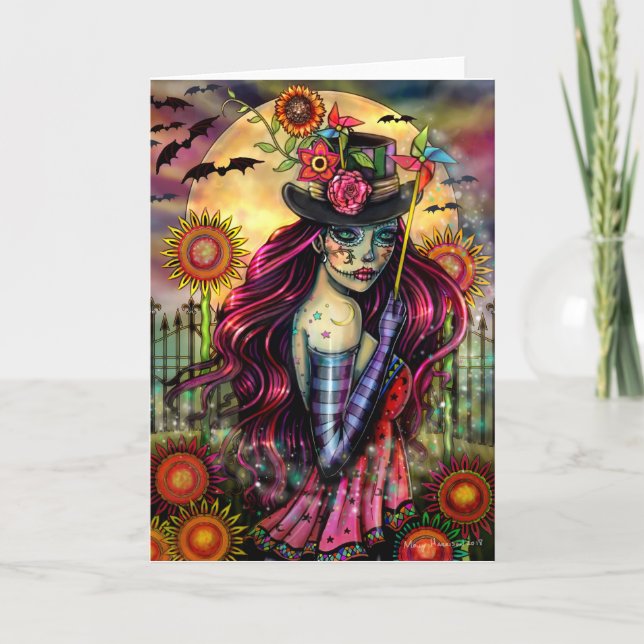 Carte Fille Crâne de Sucre Art Fantastique Halloween Car (Devant)