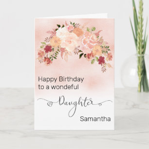 Carte Fille Custom Floral Pêche Aquarelle Anniversaire