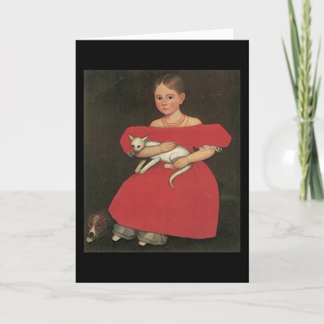 Carte Fille d'Ammi Phillips en rouge avec son chat et (Devant)