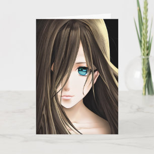 Carte Fille d'anime aux cheveux bruns et aux yeux bleus