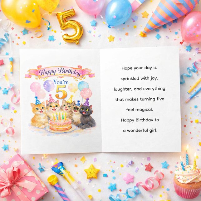 Carte Fille d'anniversaire âgée de 5 ans Aquarelle Migno (Créateur téléchargé)