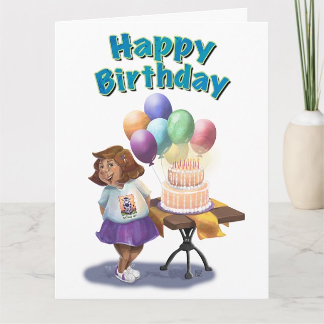 Carte Fille d'anniversaire au ballon coloré (Devant)