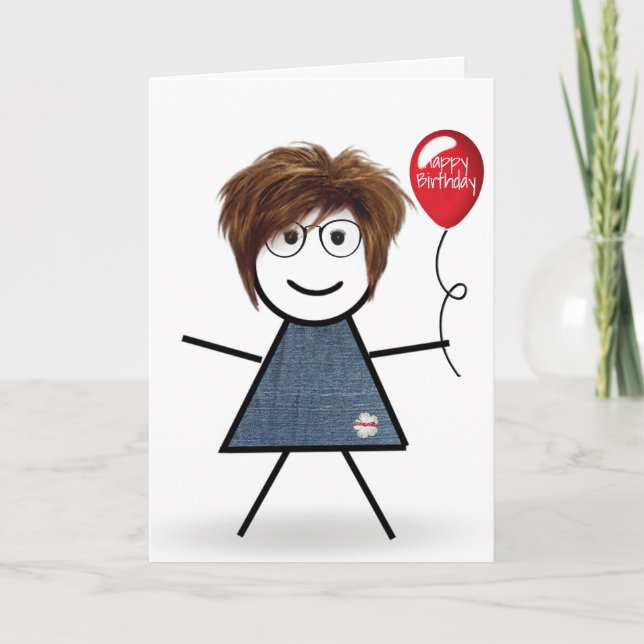 Carte Fille d'anniversaire avec ballon rouge (Devant)