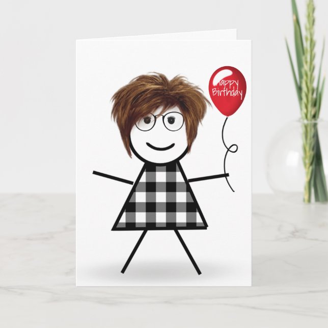 Carte Fille d'anniversaire avec ballon rouge (Devant)