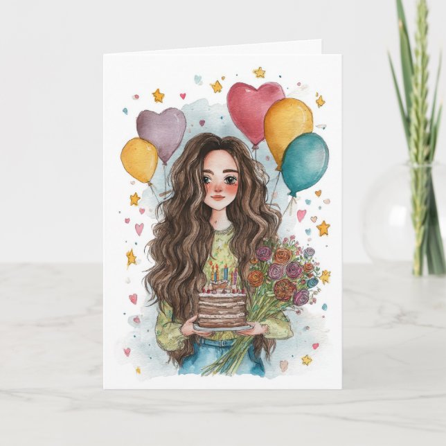 Carte Fille d'anniversaire avec ballons (Devant)