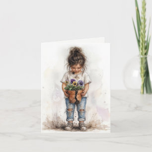 Carte Fille d'anniversaire avec des pensées dans un pot 