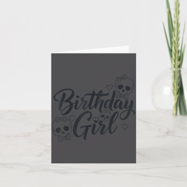 Carte Fille d'anniversaire Crâne Squelette Amant Mignon  (Devant)