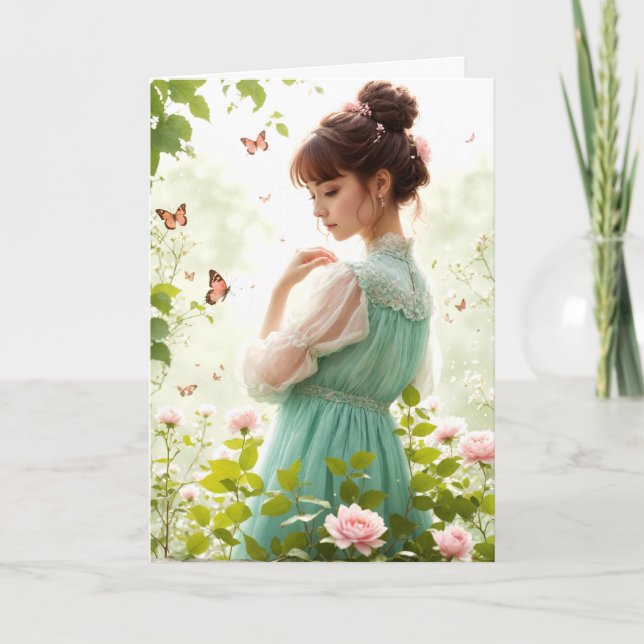Carte Fille d'anniversaire dans un jardin d'été (Devant)