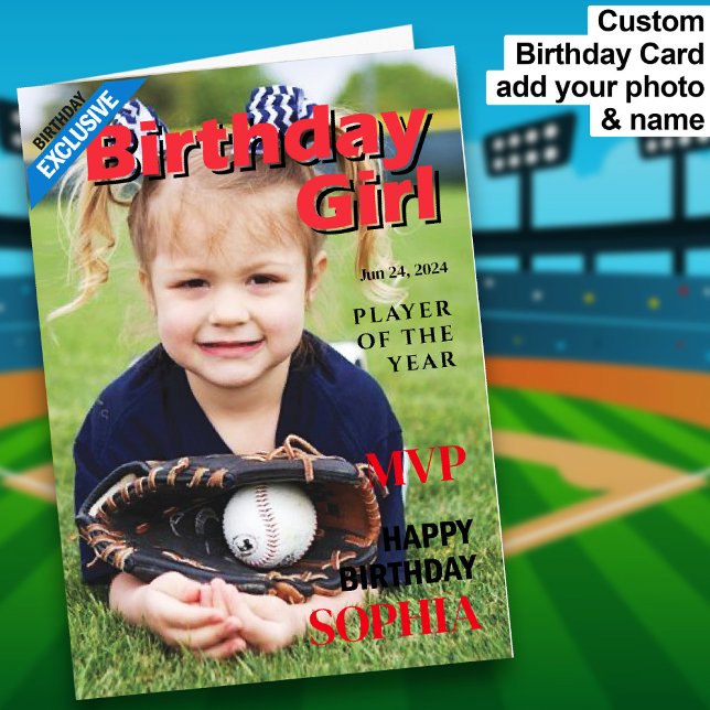 Carte Fille d'anniversaire de baseball / MVP Joyeux anni (Baseball Birthday Girl / MVP Happy Birthday Card)