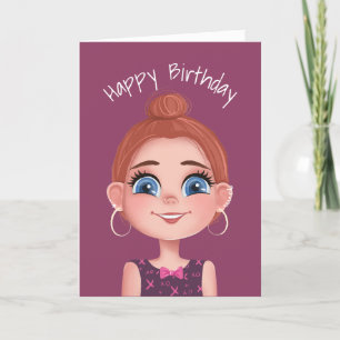 Carte Fille d'anniversaire de dessin animé avec de grand