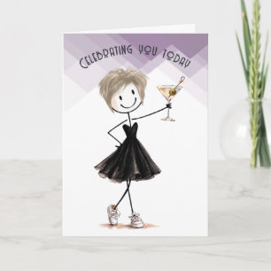 Carte Fille d'anniversaire en bonhomme allumette avec Ma