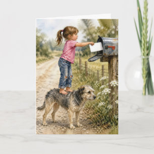 Carte Fille d'anniversaire envoyant une lettre