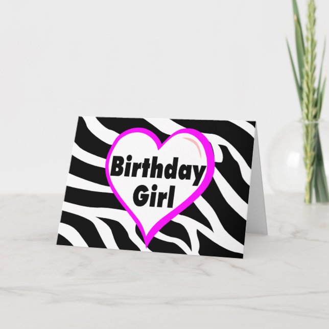 Carte Fille d'anniversaire (Heart Zebra Stripes) (Devant)