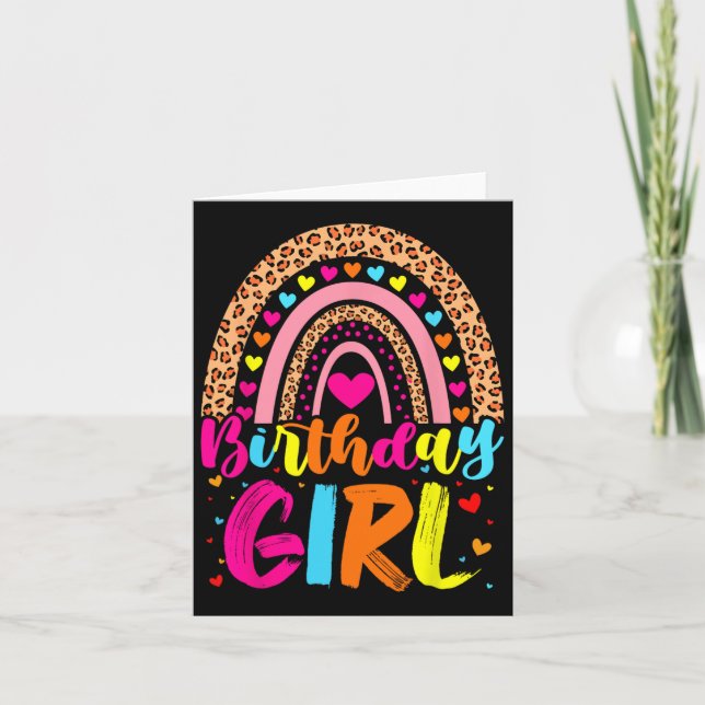 Carte Fille d'anniversaire Leopard Arc-en-ciel Fête d'an (Devant)
