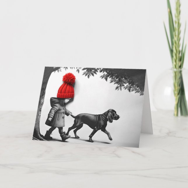 Carte Fille d'anniversaire marchant son chien (Devant)