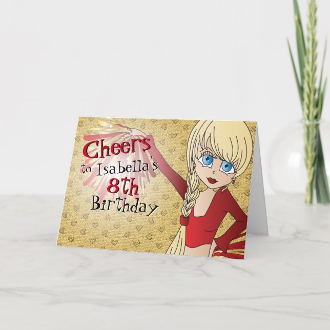 Carte Fille d'anniversaire pom-pom girl - Rouge (Devant)