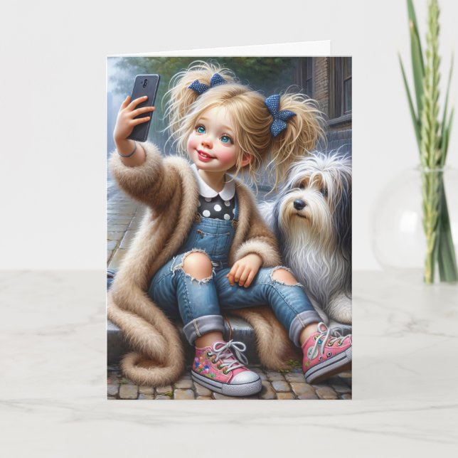 Carte Fille d'anniversaire prenant un selfie (Devant)