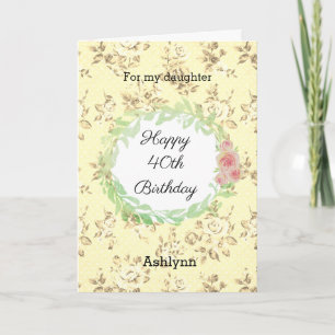 Carte Fille d'anniversaire rose et jaune 40e