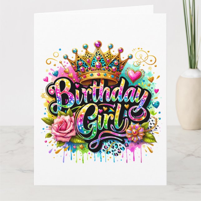 Carte Fille d'anniversaire royale colorée (Devant)