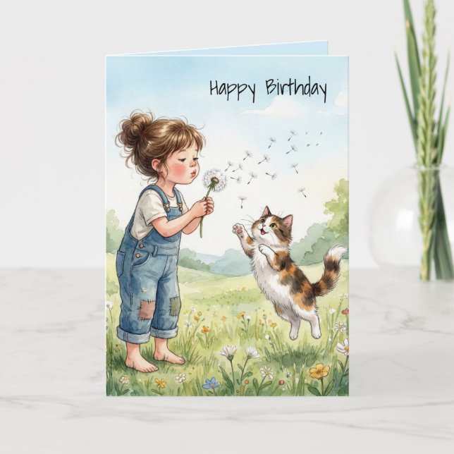 Carte Fille d'anniversaire soufflant des graines de piss (Devant)