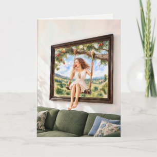 Carte Fille d'anniversaire sur une balançoire de pommier