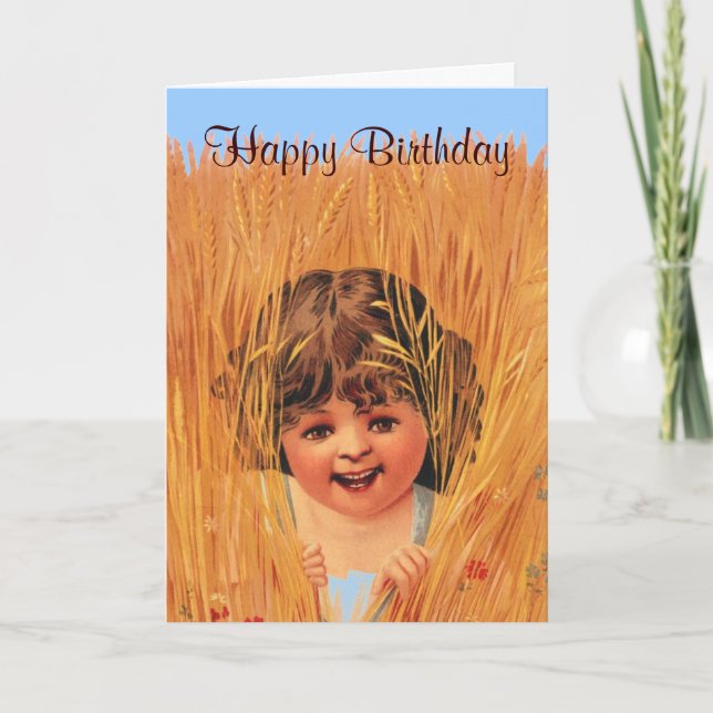 Carte Fille dans le blé, joyeux anniversaire (Devant)
