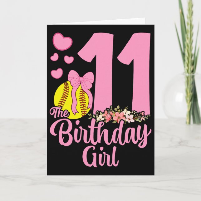 Carte Fille de 11 ans Douce Équipe Coquette Rose Bow 1 (Devant)