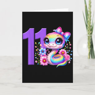 Carte Fille de 11 ans Snake Party Arc-en-ciel Coquette B
