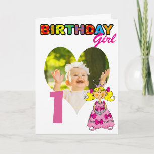 Carte Fille de 1er anniversaire blonde princesse photo