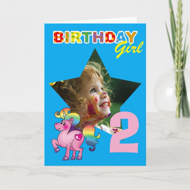 Carte Fille de 2 ans Licorne Magie Photo (Devant)