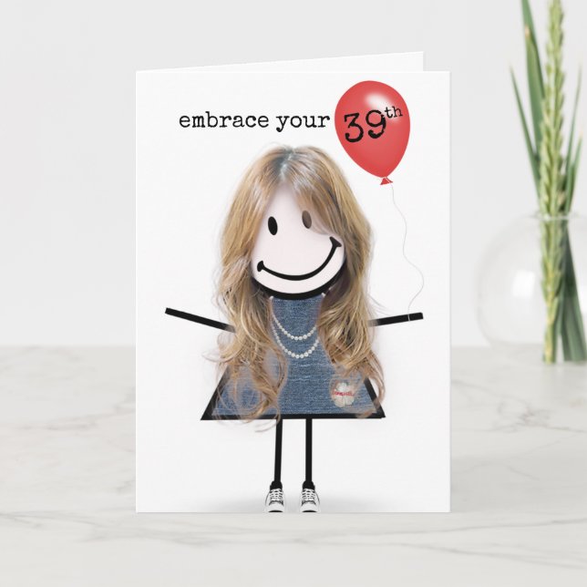 Carte Fille de 39 ans avec ballon rouge  (Devant)