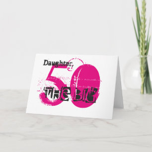 Carte fille de 50e anniversaire, texte noir et rose, bla