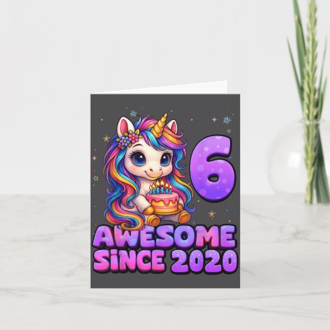 Carte Fille de 6 ans Incroyable depuis 2020 Licorne 6e A (Devant)