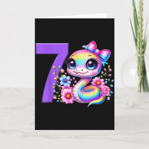 Carte Fille de 7 ans anniversaire serpent fête arc-en-ci