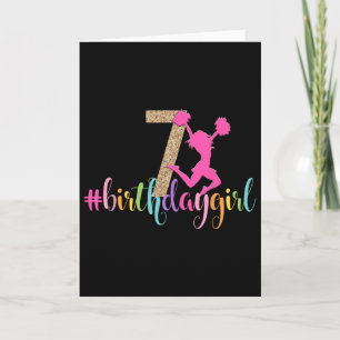Carte Fille de 7 ans d'anniversaire Cheerleader Arc-en-c