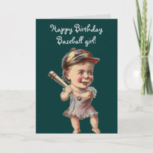 Carte Fille de baseball vintage anniversaire ou salutati