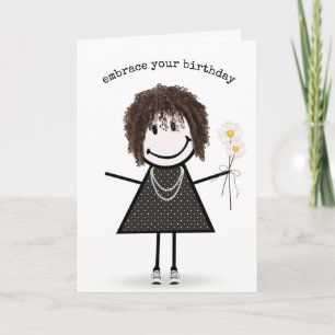 Carte Fille de bâton d'anniversaire avec des marguerites