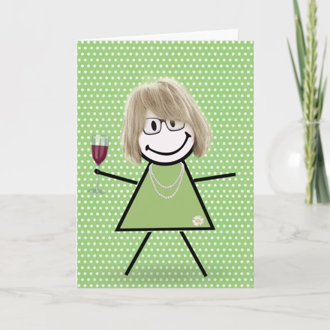Carte Fille de bâton d'anniversaire sur pois (Devant)