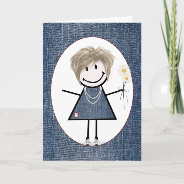 Carte Fille de dessin animé bâton d'anniversaire avec de (Devant)